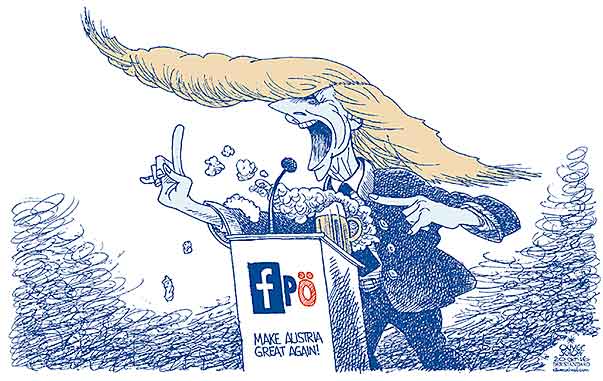  Oliver Schopf, politischer Karikaturist aus Österreich, politische Karikaturen, Illustrationen Archiv politische Karikatur Österreich: Parteien FPÖ 2016 BUNDESPRÄSIDENTENWAHL 2016 STICHWAHL 2 NORBERT HOFER WAHLWIEDERHOLUNG MANIPUALTION OPFER OPFEROLLE

