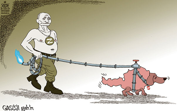 Oliver Schopf, politischer Karikaturist aus Österreich, politische Karikaturen aus Österreich, Karikatur Cartoon Illustrationen Politik Politiker Österreich 2024: GAS GASVERSORGUNG OMV ABHÄNGIGKEIT RUSSLAND PUTIN GÄNGELBAND HUND AN DER LEINE GASSI GEHEN




















