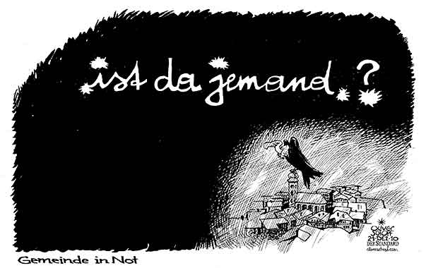 Oliver Schopf, politischer Karikaturist aus Österreich, politische Karikaturen aus Österreich, Karikatur, Illustrationen Politik Politiker Österreich 2010: gemeindefinanzierung schulden pleitegeier not licht ins dunkel ist da jemand.