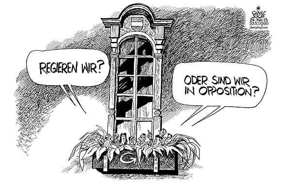 Oliver Schopf, politischer Karikaturist aus Österreich, politische Karikaturen aus Österreich, Karikatur, Illustrationen Politik Politiker Österreich  2013 DIE GRUENEN FENSTER BLUMENKISTERL MACHT REGIEREN OPPOSITION 


