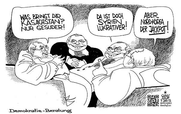  Oliver Schopf, politischer Karikaturist aus Österreich, politische Karikaturen, Illustrationen Archiv politische Karikatur Österreich 2013 GUSENBAUER ALFRED BERATUNG DEMOKRATIE KASACHSTAN DIKTATUR GLUECKSSPIEL NOVOMATIC SYRIEN NORD KOREA SUDERN




