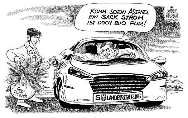  Oliver Schopf, politischer Karikaturist aus Österreich, politische Karikaturen, Illustrationen Archiv politische Karikatur Österreich Landeshauptleute 2013 SALZBURG LANDESREGIERUNG HASLAUER WILFRIED ROESSLER ASTRID TEAM STRONACH AUTO ZULIEFERER BIO SPRIT STROHSACK TANK TREIBSTOFF

