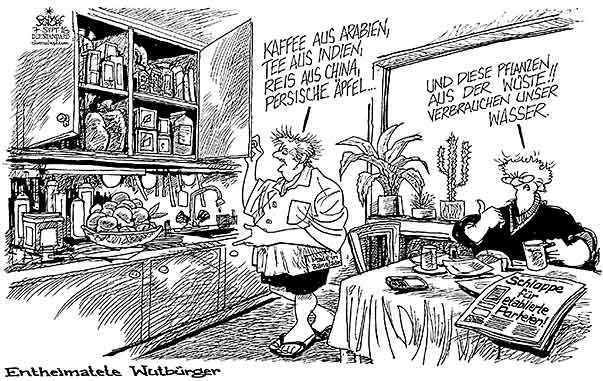 Oliver Schopf, politischer Karikaturist aus Österreich, politische Karikaturen, Illustrationen Archiv politische Karikatur Asylrecht Migration in Österreich  2016 WUTBÜRGER HEIMAT AUSLÄNDER PRODUKTE INLAND AUSLAND KÜCHE IMPORTE KOLONIALWAREN KAFFEE TEE REIS PERSISCHER APFEL KAKTUS  




