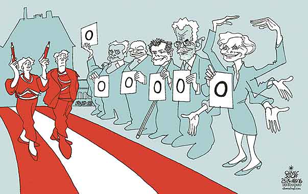 Oliver Schopf, politischer Karikaturist aus Österreich, politische Karikaturen aus Österreich, Karikatur Cartoon Illustrationen Politik Politiker Österreich 2016 : BUNDESPRÄSIDENTENWAHL 2016 ERSTER WAHLGANG GRISS VAN DER BELLEN HOFER KHOL HUNDSTORFER LUGNER ROTER TEPPICH SPALIER EHRENKOMPANIE GARDE 
