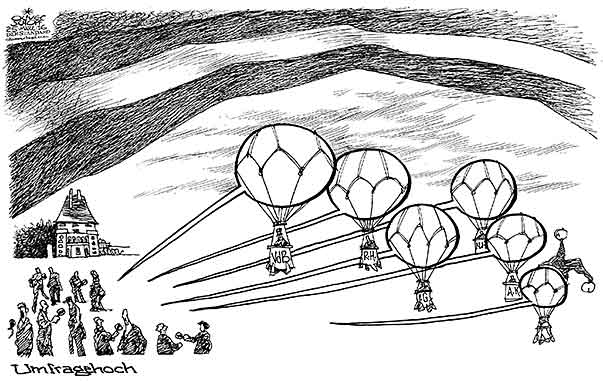 Oliver Schopf, politischer Karikaturist aus Österreich, politische Karikaturen aus Österreich, Karikatur Cartoon Illustrationen Politik Politiker Österreich 2016 : BUNDESPRÄSIDENTENWAHL HOFBURG KANDIDATEN UMFRAGEN HEISSLUFTBALLON SPRECHBLASEN ABFRAGEN MEINUNGSFORSCHER 


