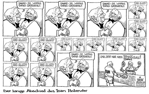 Oliver Schopf, politischer Karikaturist aus Österreich, politische Karikaturen aus Österreich, Karikatur, Illustrationen Politik Politiker Österreich 2010: ioan holender wiener staatsoper abschied ende tennis opernball