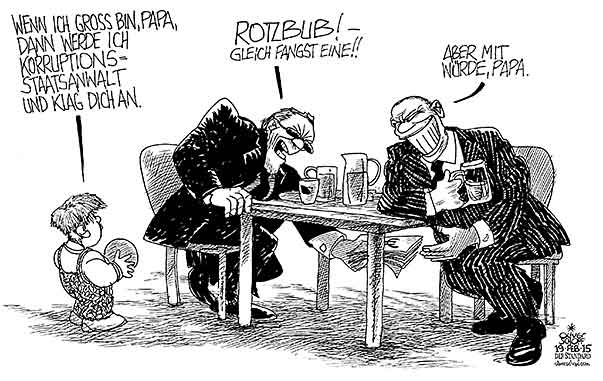 Oliver Schopf, politischer Karikaturist aus Österreich, politische Karikaturen aus Österreich, Karikatur Cartoon Illustrationen Politik Politiker Österreich 2015 KORRUPTIONSSTAATSANWALT JUSTIZ KORRUPTION PAPST FRANZISKUS KINDER SCHLAGEN WUERDE  


