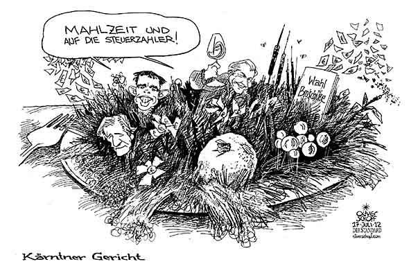 Oliver Schopf, politischer Karikaturist aus Österreich, politische Karikaturen aus Österreich, Karikatur, Illustrationen Politik Politiker Österreich 2012 KAERNTEN DOERFLER SCHEUCH UWE MARTINZ PETZNER GERICHT KORRUPTION WAHL BROSCHUERE ESSEN MAHLZEIT STEUERZAHLER  






























 








 
  