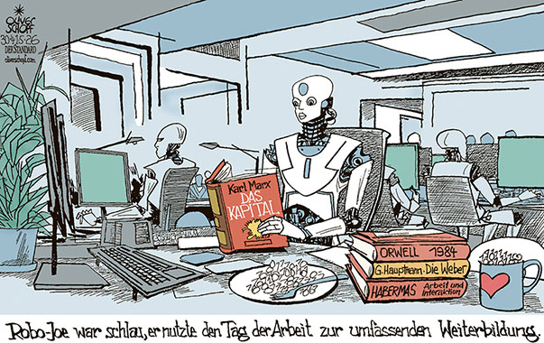 Oliver Schopf, politischer Karikaturist aus Österreich, politische Karikaturen aus Österreich, Karikatur Cartoon Illustrationen Politik Politiker Österreich Cartoon Movement, @oliverschopf.bsky.social 2026: TAG DER ARBEIT 1 MAI KI ROBOTER KÜNSTLICHE INTELLIGENZ GROSSRAUMBÜRO WEITERBILDUNG KARL MARX DAS KAPITAL ORWELL 1984 GERHART HAUPTMANN DIE WEBER JÜRGEN HABERMAS ARBEIT UND INTERAKTION











































