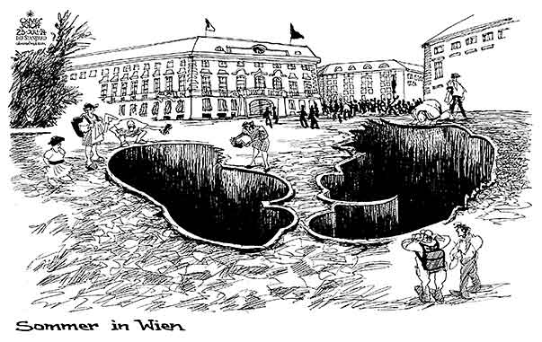 Oliver Schopf, politischer Karikaturist aus Österreich, politische Karikaturen aus Österreich, Karikatur, Illustrationen Politik Politiker Österreich 2014 REGIERUNG KOALITION SOMMERMINISTERRAT BUNDESKANZLERAMT BALLHAUSPLATZ SOMMER LOCH TOURISTEN 


