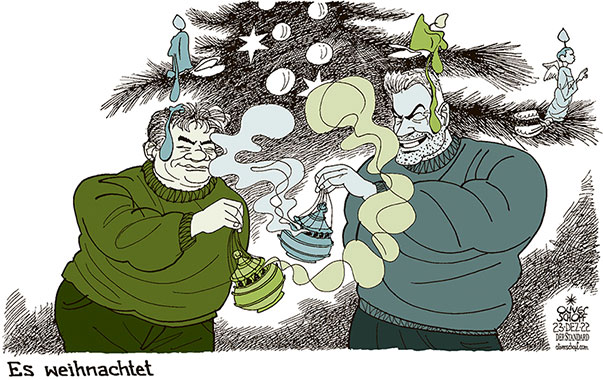 Oliver Schopf, politischer Karikaturist aus Österreich, politische Karikaturen aus Österreich, Karikatur Cartoon Illustrationen Politik Politiker Österreich 2022: REGIERUNG KOALITION ÖVP GRÜNE NEHAMMER KOGLER TÜRKIS GRÜN WEIHNACHTEN CHRISTBAUM WEIHRAUCH WEIHRAUCHKESSEL BEWEIHRÄUCHERN KERZEN TROPFEN 





