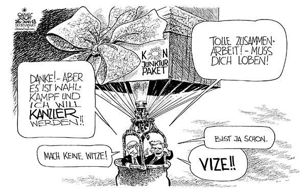 Oliver Schopf, politischer Karikaturist aus Österreich, politische Karikaturen aus Österreich, Karikatur, Illustrationen Politik Politiker Österreich  2013 KONJUNKTURPAKET REGIERUNG FAYMANN SPINDELEGGER BALLON KANZLER VIZEKANZLER





