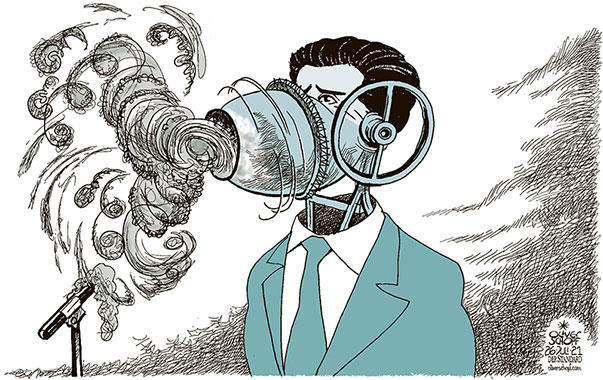  Oliver Schopf, politischer Karikaturist aus Österreich, politische Karikaturen, Illustrationen Archiv politische Karikatur Österreich: Klima und Umwelt 2021 BUNDESKANZLER SEBASTIAN KURZ STRASSENBAU EVALUIERUNG BETONMISCHMASCHINE BETON SPRECHEN SPRACHE STEINZEIT 

