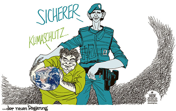 Oliver Schopf, politischer Karikaturist aus Österreich, politische Karikaturen aus Österreich, Karikatur Cartoon Illustrationen Politik Politiker Österreich 2019 : REGIERUNGSBILDUNG KOALITION VERHANDLUNGEN ÖVP GRÜNE TÜRKIS GRÜN KURZ KOGLER 
ABSCHLUSS SICHERHEIT POLIZEI PLANET ERDE KLIMASCHUTZ

