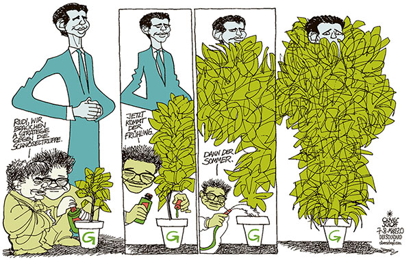 Oliver Schopf, politischer Karikaturist aus Österreich, politische Karikaturen aus Österreich, Karikatur Cartoon Illustrationen Politik Politiker Österreich 2020 : REGIERUNG KOALITION TÜRKIS GRÜN KURZ KOGLER ANSCHOBER MESSAGE CONTROL TOPF PFLANZE WINDEN DOMINATOR 
