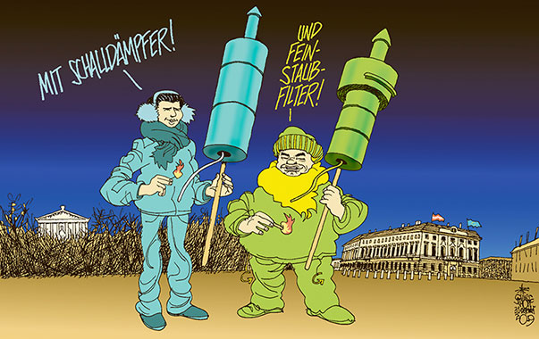  Oliver Schopf, politischer Karikaturist aus Österreich, politische Karikaturen, Illustrationen Archiv politische Karikatur Österreich Regierung Kurz-Kogler  2020   
REGIERUNGSBILDUNG KOALITION TÜRKIS GRÜN ÖVP GRÜNE KURZ KOGLER SILVESTER RAKETEN BÖLLER LÄRM FEINSTAUB SCHALLDÄMPFER BALLHAUSPLATZ BUNDESKANZLERAMT PARLAMENT      
