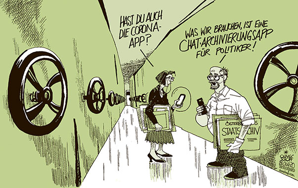  Oliver Schopf, politischer Karikaturist aus Österreich, politische Karikaturen, Illustrationen Archiv politische Karikatur Österreich: Politik und Gesellschaft 2020 IBIZA U-AUSSCHUSS KURZ GELÖSCHTE SMS HANDY STRACHE CHAT STAATSARCHIV ARCHIVIERUNG CORONA APP DIGITALISIERUNG PROTOKOLLE 


