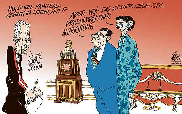  Oliver Schopf, politischer Karikaturist aus Österreich, politische Karikaturen, Illustrationen Archiv politische Karikatur Österreich Bundespräsident Alexander Van der Bellen 2017 REGIERUNG KOALITION ÖVP FPÖ ANGELOBUNG KURZ STRACHE VAN DER BELLEN HOFBURG



