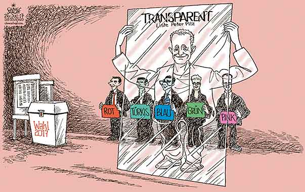 Oliver Schopf, politischer Karikaturist aus Österreich, politische Karikaturen aus Österreich, Karikatur Cartoon Illustrationen Politik Politiker Österreich 2017 LISTE PETER PILZ KANDIDATUR NATIONALRATSWAHL PARTEIFARBE TRANSPARENT WEISS FARBLOS




 