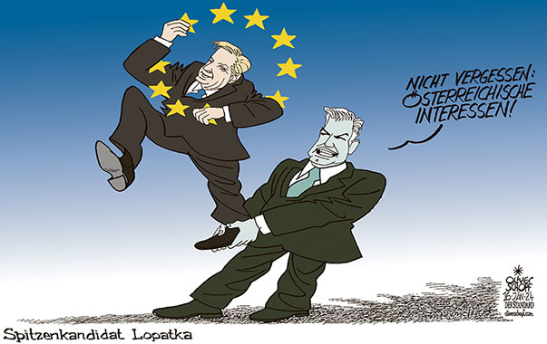 Oliver Schopf, politischer Karikaturist aus Österreich, politische Karikaturen aus Österreich, Karikatur Cartoon Illustrationen Politik Politiker Österreich 2024: EU WAHL SPITZENKANDIDAT ÖVP REINHOLD LOPATKA KARL NEHAMMER RÄUBERLEITER STERNE ÖSTERREICHISCHE INTERESSEN
 
