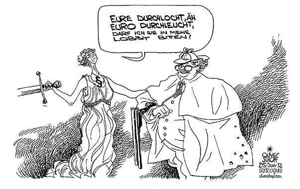 Oliver Schopf, politischer Karikaturist aus Österreich, politische Karikaturen aus Österreich, Karikatur, Illustrationen Politik Politiker Österreich 2012 MENSDORFF-POUILLY ALFONS JAGD ANKLAGE JUSTIZ LOBBY LOBBYIST EURO DURCHLAUCHT DURCHLOCHT DURCHLEUCHT