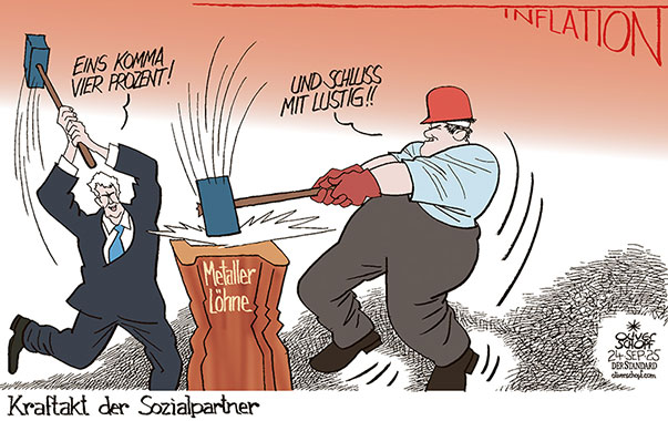 Oliver Schopf, politischer Karikaturist aus Österreich, politische Karikaturen aus Österreich, Karikatur Cartoon Illustrationen Politik Politiker Österreich Cartoon Movement, @oliverschopf.bsky.social 2025: SOZIALPARTNER HERBSTLOHNRUNDE METALLER GEWERKSCHAFT INDUSTRIE INFLATION LOHNABSCHLUSS STAHL 

































