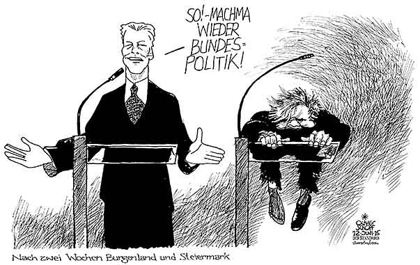Oliver Schopf, politischer Karikaturist aus Österreich, politische Karikaturen aus Österreich, Karikatur, Illustrationen Politik Politiker Österreich  2015  REGIERUNG KOALITION FAYMANN MITTERLEHNER MINISTERRAT FOYER PRESSE LANDTAGSWAHLEN BURGENLAND STEIERMARK AUSWIRKUNGEN BUNDESPOLITIK


