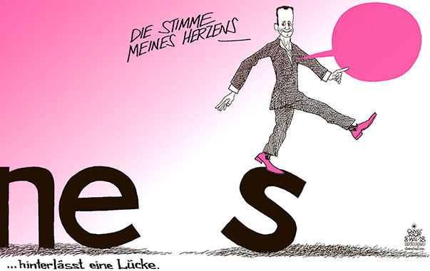  Oliver Schopf, politischer Karikaturist aus Österreich, politische Karikaturen, Illustrationen, Cartoon Archiv politische Karikatur Österreich: Parteien 2018 NEOS PARTEI  LOGO MATTHIAS STROLZ RÜCKTRITT STIMME HERZ





