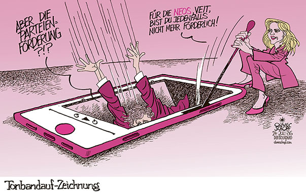 Oliver Schopf, politischer Karikaturist aus Österreich, politische Karikaturen aus Österreich, Karikatur Cartoon Illustrationen Politik Politiker Österreich Cartoon Movement, @oliverschopf.bsky.social 2026: NEOS MEINL-REISINGER VEIT DENGLER PARTEIENFÖRDERUNG TONBANDAUFZEICHNUNG AUDIOMITSCHNITT AUFNAHME HANDY KLUBSITZUNG AUSSCHLUSS VERTRAUEN FALLTÜRE














































