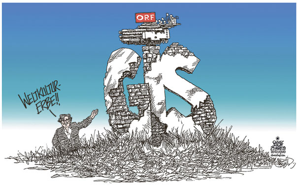  Oliver Schopf, politischer Karikaturist aus Österreich, politische Karikaturen, Illustrationen Archiv politische Karikatur Österreich 2019 ORF GIS ABSCHAFFUNG GEBÜHREN WRABETZ ÖFFETLICH RECHTLICHE ANSTALT INFORMATION UNABHÄNGIGKEIT 
 
