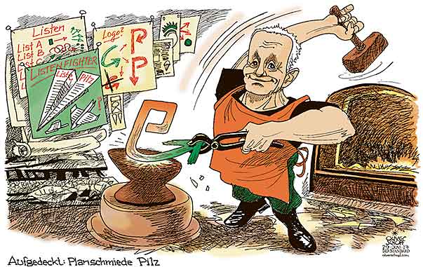 Oliver Schopf, politischer Karikaturist aus Österreich, politische Karikaturen aus Österreich, Karikatur Cartoon Illustrationen Politik Politiker Österreich 2017  DIE GRÜNEN PETER PILZ LISTE PLÄNE SCHMIEDEN SCHMIEDE AUFDECKER EUROFIGHTER UNTERSUCHUNGSAUSSCHUSS 




 