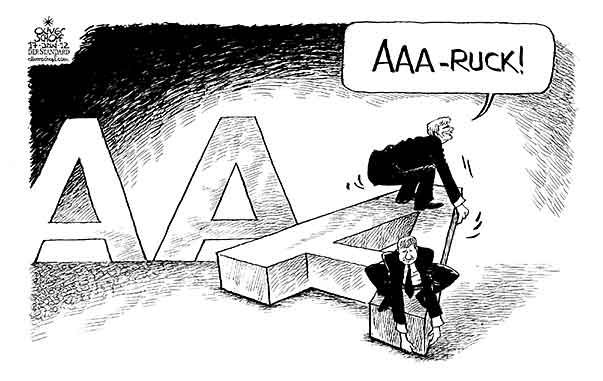 Oliver Schopf, editorial cartoons from Austria, cartoonist from Austria, Austrian illustrations, illustrator from Austria, editorial cartoon politics politician Austria 2012 GOVERNMENT FAYMANN SPINDELEGGER RATING AAA AA+ DOWNGRADE STANDARD & POOR'S 







