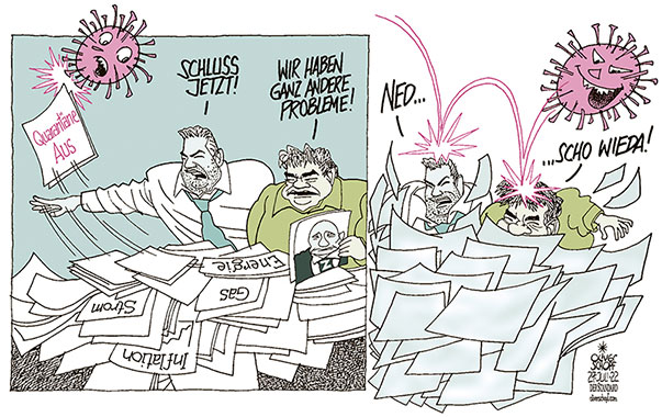 Oliver Schopf, politischer Karikaturist aus Österreich, politische Karikaturen aus Österreich, Karikatur Cartoon Illustrationen Politik Politiker Österreich 2022: REGIERUNG KOALITION TÜRKIS GRÜN NEHAMMER KOGLER QUARANTÄNE AUS CORONAVIRUS PANDEMIE FOLGEN HERBST 







