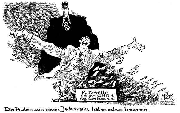 Oliver Schopf, politischer Karikaturist aus Österreich, politische Karikaturen aus Österreich, Karikatur, Illustrationen Politik Politiker Österreich 2010: salzburg festspiele dewitte osterfestspiele staatsanwaltschaft jedermann