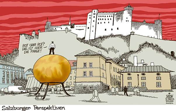 Oliver Schopf, politischer Karikaturist aus Österreich, politische Karikaturen aus Österreich, Karikatur Cartoon Illustrationen Politik Politiker Österreich 2024: SALZBURG GEMEINDERATSWAHLEN STADT SPÖ KPÖ PLUS ROT ROT BÜRGERMEISTER STICHWAHL GOLDENE KUGEL FESTE HOHENSALZBURG 



















