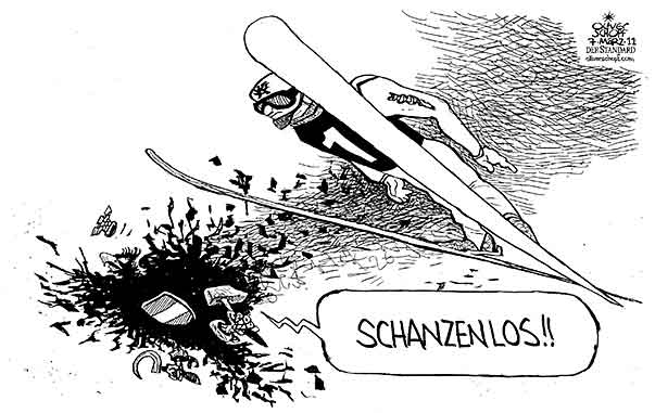  Oliver Schopf, politischer Karikaturist aus Österreich, politische Karikaturen, Illustrationen Archiv politische Karikatur Österreich Sport 2011 skispringen schispringen wm oslo 2011 adler bundesadler 


