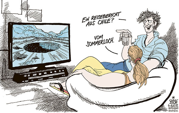 Oliver Schopf, politischer Karikaturist aus Österreich, politische Karikaturen aus Österreich, Karikatur Cartoon Illustrationen Politik Politiker Österreich 2022: SOMMER SOMMERLOCH CHILE LOCH EINSTURZ KUPFERMINE ALCAPARROSA ATACAMA REISE BERICHT TV DOKU 


