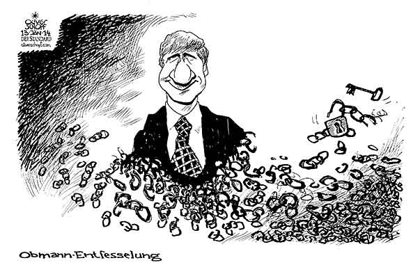 Oliver Schopf politische Karikatur: Österreich ÖVP - Obmann Entfesselung 2014 Oliver Schopf, politischer Karikaturist aus Österreich, politische Karikaturen aus Österreich, Karikatur Cartoon Illustrationen Politik Politiker Österreich 2014: ÖVP SPINDELEGGER MICHAEL OBMANN DISKUSSION GESAMTSCHULE VERMOEGENSSTEUER BUNDESLAENDER TIROL STEIERMARK SALZBURG VORARLBERG ENTFESSELUNG RUECKTRITT