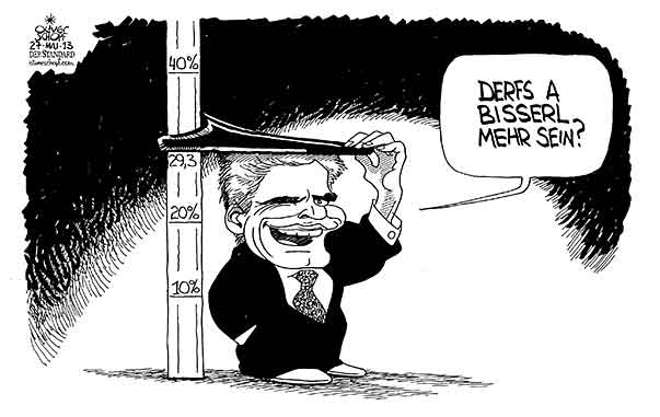  Oliver Schopf, politischer Karikaturist aus Österreich, politische Karikaturen, Illustrationen Archiv politische Karikatur Österreich 2013 SPOE FAYMANN WERNER BUNDESKANZLER NATIONALRATSWAHL GROESSE WACHSEN MESSEN



