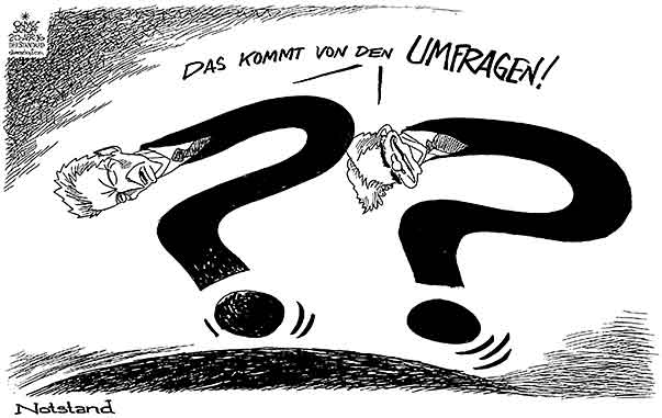 Oliver Schopf, politischer Karikaturist aus Österreich, politische Karikaturen aus Österreich, Karikatur Cartoon Illustrationen Politik Politiker Österreich 2016 : REGIERUNG KOALITION SPÖ ÖVP FAYMANN MITTERLEHNER UMFRAGEN FRAGEZEICHEN ASYL NOTSTAND  

