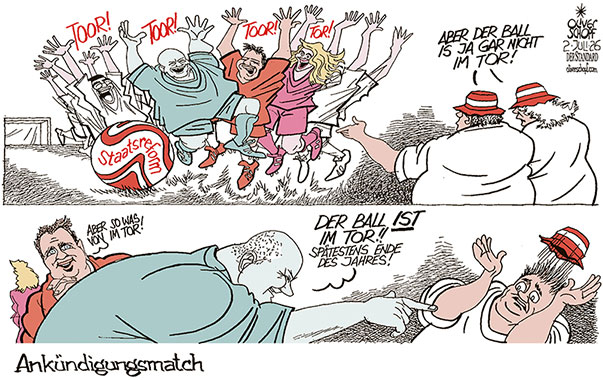 Oliver Schopf, politischer Karikaturist aus Österreich, politische Karikaturen aus Österreich, Karikatur Cartoon Illustrationen Politik Politiker Österreich Cartoon Movement, @oliverschopf.bsky.social 2026: FÖDERALISMUS BUNDESSTAATSREFORM REFORMPARTNERSCHAFT BUND LÄNDER GEMEINDEN EINIGUNG REGIERUNG LANDESHAUPTLEUTE ÖVP SPÖ NEOS STOCKER BABLER MEINL-REISINGER TÜRKIS ROT PINK FUSSBALL TOR FAN ÖSTERREICHER ANKÜNDIGUNGEN 














































