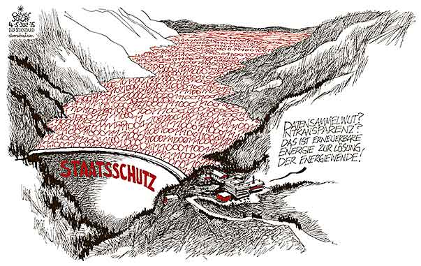 Oliver Schopf, politischer Karikaturist aus Österreich, politische Karikaturen aus Österreich, Karikatur Cartoon Illustrationen Politik Politiker Österreich 2015 STAATSSCHUTZ DATEN SPEICHERN SAMMELWUT TRANSPARENZ STAUSEE BINAERCODE EINS NULL ERNEUERBARE ENERGIE


