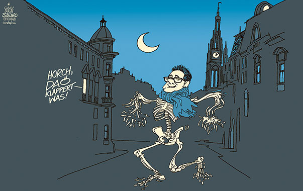  Oliver Schopf, politischer Karikaturist aus Österreich, politische Karikaturen, Illustrationen Archiv politische Karikatur Österreich: Landeshauptleute Wien  2020 DAÖ DIE ALLIANZ FÜR ÖSTERREICH PARTEI HC STRACHE KANDIDATUR WIEN LANDTAGSWAHLEN GEISTERSTUNDE MITTERNACHT SPUKEN SKELETT KLAPPERN ZOMBIE UNTOT GEISTERN GEIST
