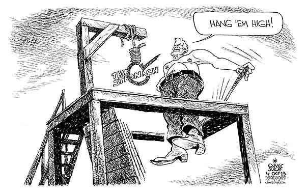  Oliver Schopf, politischer Karikaturist aus Österreich, politische Karikaturen, Illustrationen Archiv politische Karikatur Österreich  Parteien Team Stronach 2013 TEAM STRONACH FRANK TODESSTRAFE GALGEN STRICK HAENGEN FILM CLINT EASTWOOD HANG EM HIGH 

