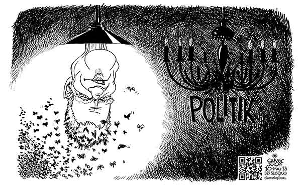  Oliver Schopf, politischer Karikaturist aus Österreich, politische Karikaturen, Illustrationen Archiv politische Karikatur Österreich  Parteien Team Stronach 2013 TEAM STRONACH FRANK MOTTEN LICHT LAMPE LUSTER POLITIK DUNKELHEIT  
