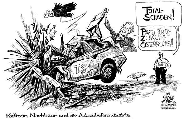 Oliver Schopf, politischer Karikaturist aus Österreich, politische Karikaturen, Illustrationen Archiv politische Karikatur Österreich  Parteien Team Stronach 2013 TEAM STRONACH FRANK KATHRIN NACHBAUR AUTOZULIEFERER UNFALL TOTALSCHADEN PZOE PARTEI FUER DIE ZUKUNFT OESTERREICHS


