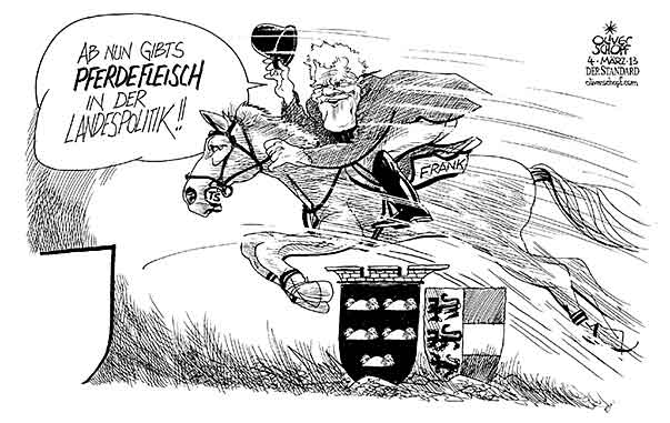  Oliver Schopf, politischer Karikaturist aus Österreich, politische Karikaturen, Illustrationen Archiv politische Karikatur Österreich  Parteien Team Stronach 2013 TEAM STRONACH FRANK WAHLEN KAERNTEN NIEDEROESTERREICH PFERD REITEN PARCOUR SPRINGREITER SPRINGEN PFERDEFLEISCH

