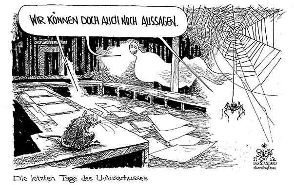 Oliver Schopf, politischer Karikaturist aus Österreich, politische Karikaturen aus Österreich, Karikatur, Illustrationen Politik Politiker Österreich 2012 U-AUSSCHUSS PARLAMENT WIEN KORRUPTION ZEUGEN AUSSAGE BEFRAGUNG GESPENST MAUS SPINNE


 



    





























 








 
  
