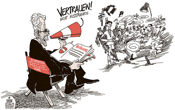  Oliver Schopf, politischer Karikaturist aus Österreich, politische Karikaturen, Illustrationen Archiv politische Karikatur Österreich Bundespräsident Alexander Van der Bellen 2019 REGIERUNGSKRISE IBIZA VIDEO KOALITION BUNDESPRÄSIDENT ALEXANDER VAN DER BELLEN EXPERTENREGIERUNG REGISSEUR REGIE VERTRAUEN MISSTRAUEN STREIT VERFASSUNG



