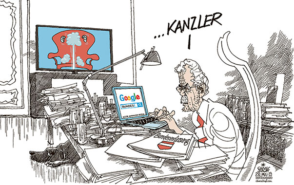  Oliver Schopf, politischer Karikaturist aus Österreich, politische Karikaturen, Illustrationen Archiv politische Karikatur Österreich BUNDESPRÄSIDENT VAN DER BELLEN VDB BUNDESKANZLER MISSTRAUEN PARLAMENT SUCHE SUCHMASCHINE GOOGLE PC COMPUTER BUNDESVERFASSUNG
